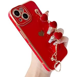 for iPhone 12 Pro Max Case,Cute Plating Love Heart Wrist Strap Chain Bracelet