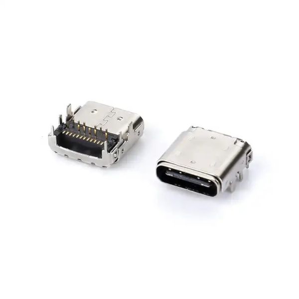 24 Pin USB C Type Female Connector DIP+SMT 3.4 Front Plug And Back Patch For