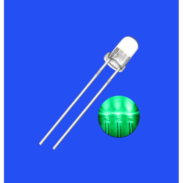 0.2W Illuminated 3mm 520-530nm Green Color 20000-24000mcd Round Shape F3 LED