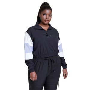 China Long sleeve 100D Three Quarter Zip Pullover Women'S Crop Sweatshirt on sale