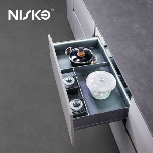 China Kitchen Pull Out Bowls Pans Shelf Storage Organizer Adjustable Shelves With LED Light on sale