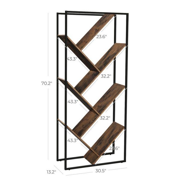 Asymmetrical Diagonal Metal And Wood Book Shelves Modern Tree Shaped Bookcase