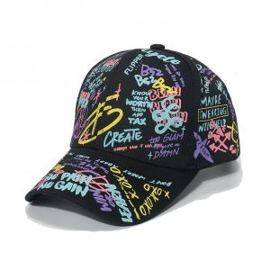 China Geometric Letters Graffiti Print Baseball Cap Hip Hop Trend Cap For Men And Women on sale