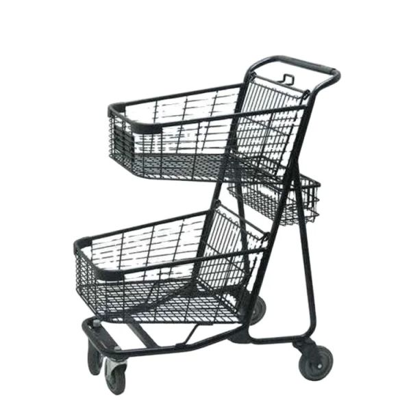 Quality Wholesale Euro Style Heavy Duty Metal 29 In Two Tier Shopping Cart Supermarket Trolley 2 Layers wholesale