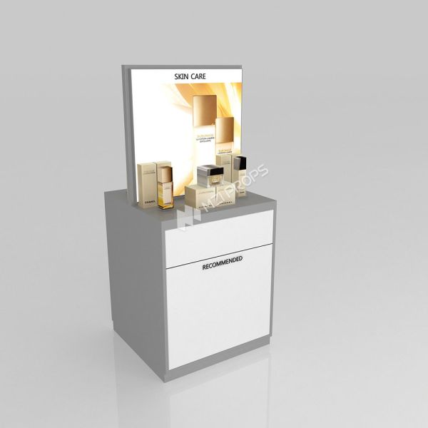 Retail Store Shelf Grey Wooden Island Cabinet For Branded Shop Shelf And Space