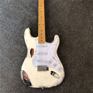 China Custom handmade old SRV 100% handmade Milky white old polychromatic old electric guitar support drop shipping on sale