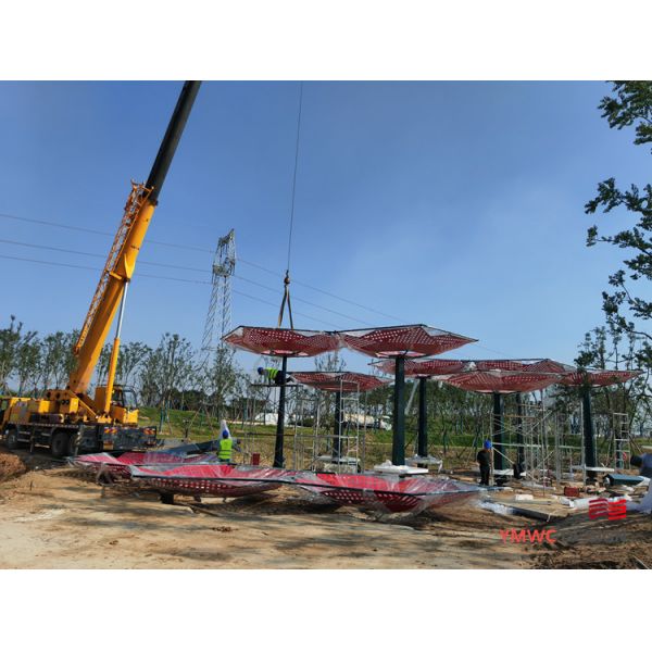 Metal Pavilion for Outdoor Sculpture and Public Art Unique Rose-Shaped Abstract Design