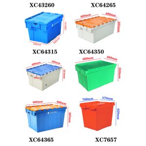 Heavy Duty Recycle Plastic Crate With Hinged Attached Lid Tool Moving Box
