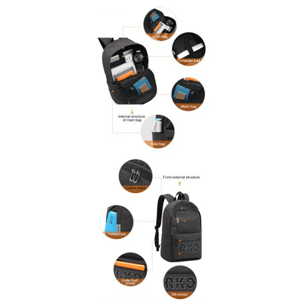 Zipper Closure Student School Backpack 24L Waterproof Laptop Rucksack