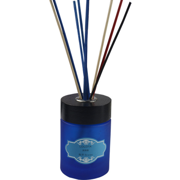 Quality Reed diffuser with blue round bottle,colorful natural reed and folding box wholesale
