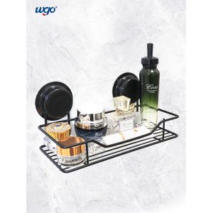 Black WGO Storage Bath Caddy Shelf Suction / Glue Fix Rust Free