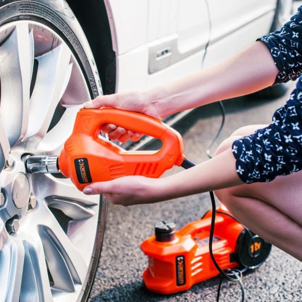 155mm Electric Jack & Impact Wrench Kit Set, 12 Volt Car Jack Kit With Valve