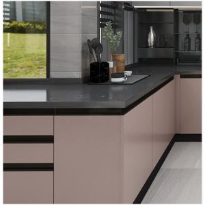 L shape Modern Modular Kitchen cabinet in Lacquer paiting finished quartz stone