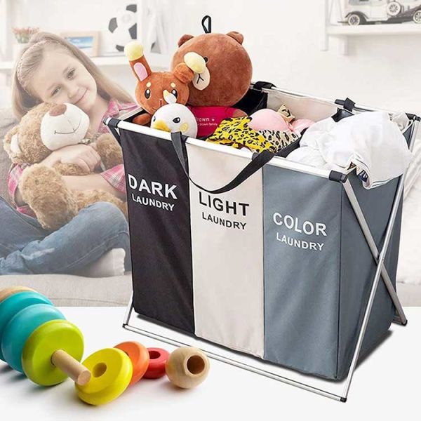 Three Bin Sortable Collapsible Laundry Hamper With Oxford Cloth Durable Eco