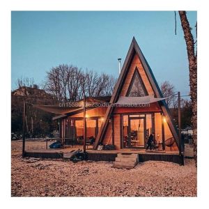 EU Hotel Modern Triangular Wooden House with A-Shaped Steel Structure Frame in