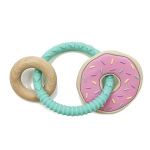 OEM Natural Beech Wood BPA PVC Free Silicone Wood Teether For Toddlers