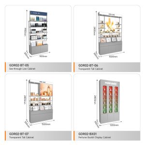 Perfume Display Rack Grey Wooden Counter For Retail Shop Display Furniture And