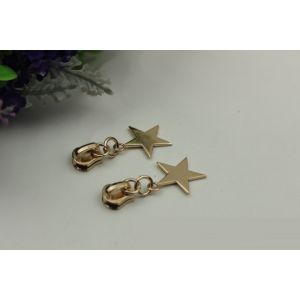 Customized zinc alloy light gold purses 5# stars pattern zipper puller with