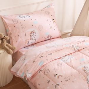 Pink Unicorn Toddler Microfiber Bedding Set - 4 Piece Comforter & Sheets