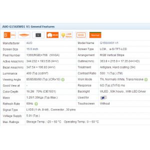 Car Tft Lcd Monitor G156XW01 , Industrial Touch Panel V.1 1366*768 LED LVDS