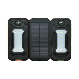Compass Equipped Solar Powered Portable Charger With Camping Lamp