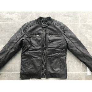 Chocolate Color Polyurethane Leather Jacket / Wadded Biker Jacket Mens TW78044