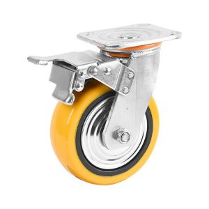 Orange Industrial Castor Wheel Heavy Duty PU Caster with Top Brake Initial