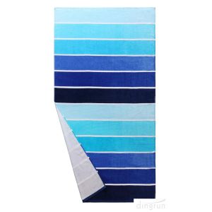 100% Cotton Soft Beach Towel Pool Towel Gradient Blue Striped Towel Bath Towel