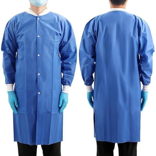 Quality Protective Polypropylene SMS Disposable Lab Coat Blue with Pockets wholesale
