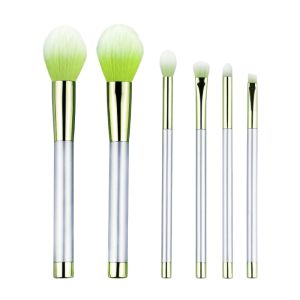 China Essential 6 Piece Makeup Brush Set Green Bristles Plastic Handle on sale