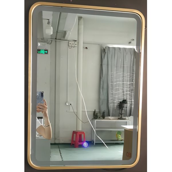 Square Modern Vanity Mirror With Lights Black / Gold Aluminum Frame