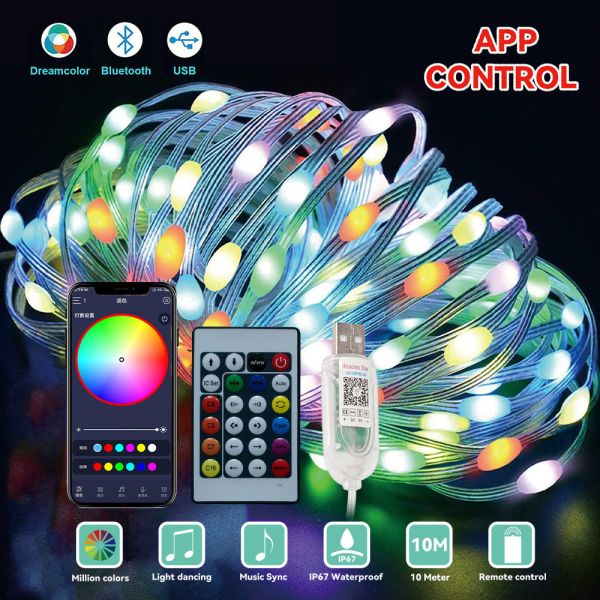 USB 50/100 Led 5/10m Iridescence Point Control LED Skin Line String Light for