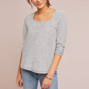 China Women Square Neck Long Sleeve Slim Blouse with Striped on sale