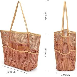 Mesh Beach Tote Large Bag Upgrade for Women with Multiple Pockets for Family