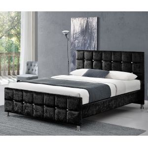 Cheap Plywood Upholstered Fabric Beds With Cube Shape Headboard / Footboard for sale
