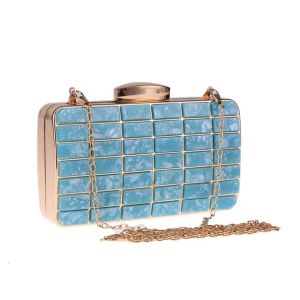 Rectangular Evening Clutch Purse Bag Metal Frame Inlaid Green Acrylic