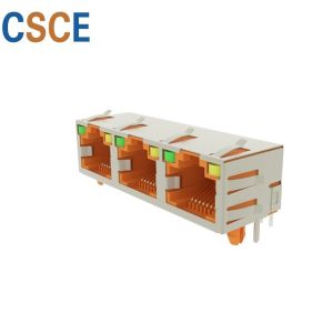 Cheap 8 Pin 8 Contact Shielded RJ45 Jack , 1*3 RJ45 Multi Port Jack With EMI for sale