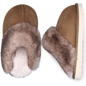 Fur Lined Warm Slippers With Memory Foam Kids Indoor Slippers with Breathable