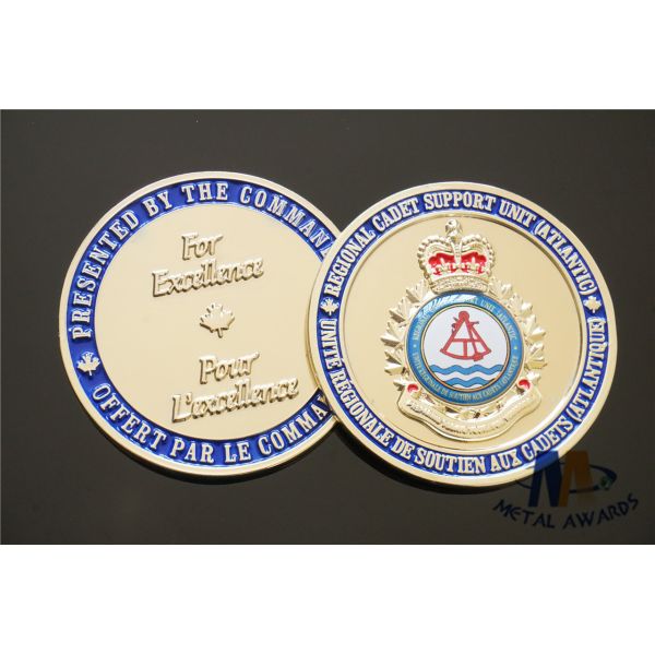 Quality Soft Enamel And Epoxy Covered Custom Challenge Coins Shiny Gold Plating Die Cast wholesale