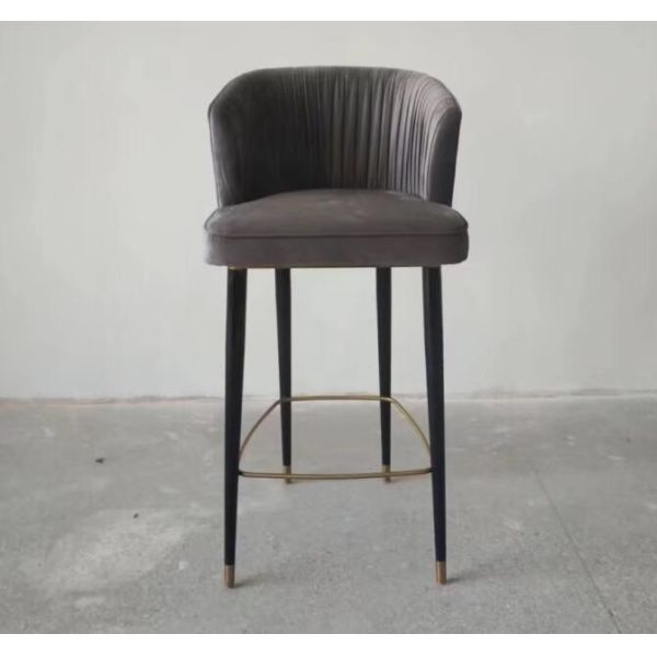 High back beech wood grey fabric upholstery barstool/counter stool with metal