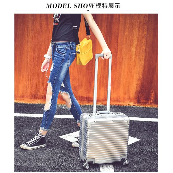 18 inch Multifunctional Trolley Suitcase with Password 17 Business Aluminum Frame for Men and Women