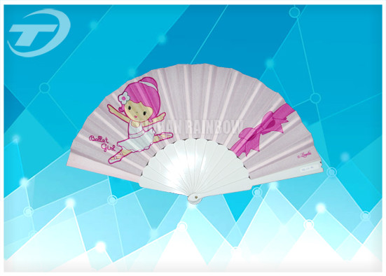 23cm promotion fabric folding fan with plastic ribs and printed fabric , perfect