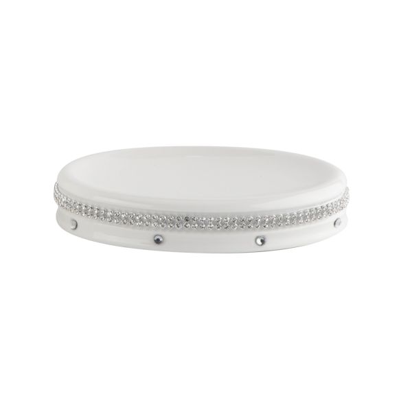 Round shape ceramic bathroom accessories set white color with acrylic decor bathroom countertop accessories