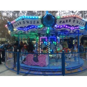 Outdoor Children'S Carousel Ride Round Ocean Carousel 3000W 12 Seats