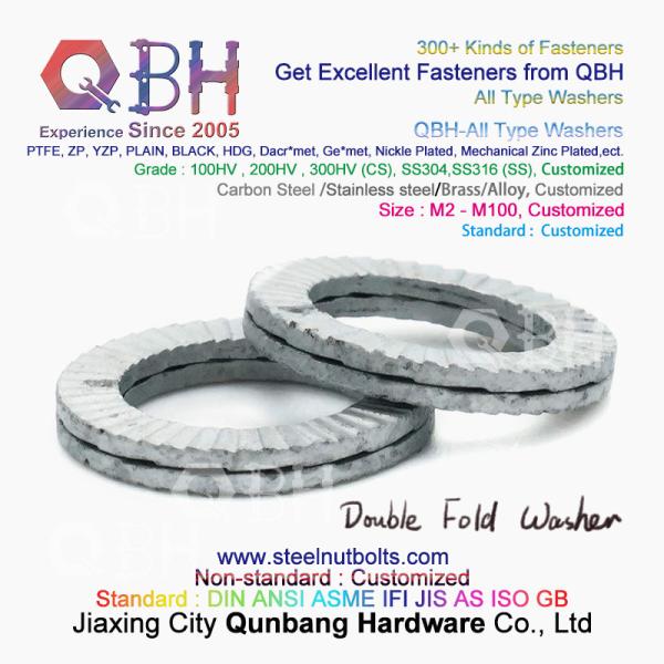 Quality QBH DIN127 F959 DIN434 DIN436 NFE25-511 Spring Taper Grounding Serrated Double Fold Self Lock Locking Washers wholesale