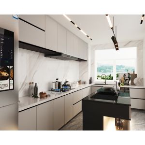Modular Kitchen Cabinets with Backsplash & Drawer Accessories