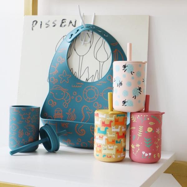 Silicone Drinking Cup With Straw For Baby Training BPA Free Food Grade Silicone