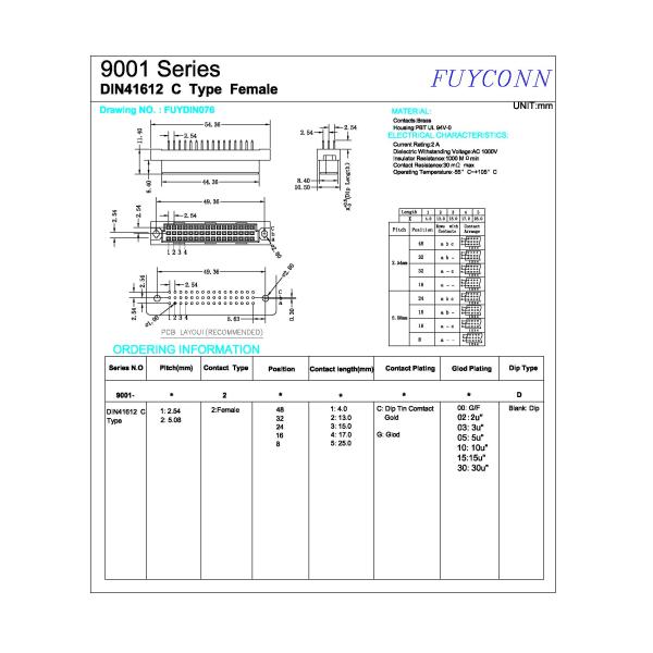 348 Eurocard Connector Vertical Female Euro 41612 Connector For PCB Board