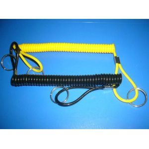 Black yellow spiral cord extention tool holder with 2loops & 2split rings end