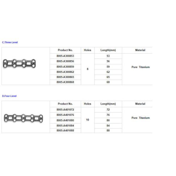 Pure Titanium Anterior Cervical Plates System Orthopedic Implants Plates